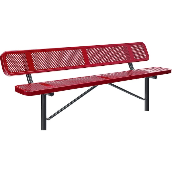 Global Industrial 8ft Outdoor Steel Bench w/ Backrest, Perforated Metal, In Ground Mount, Red 262077IRD - main